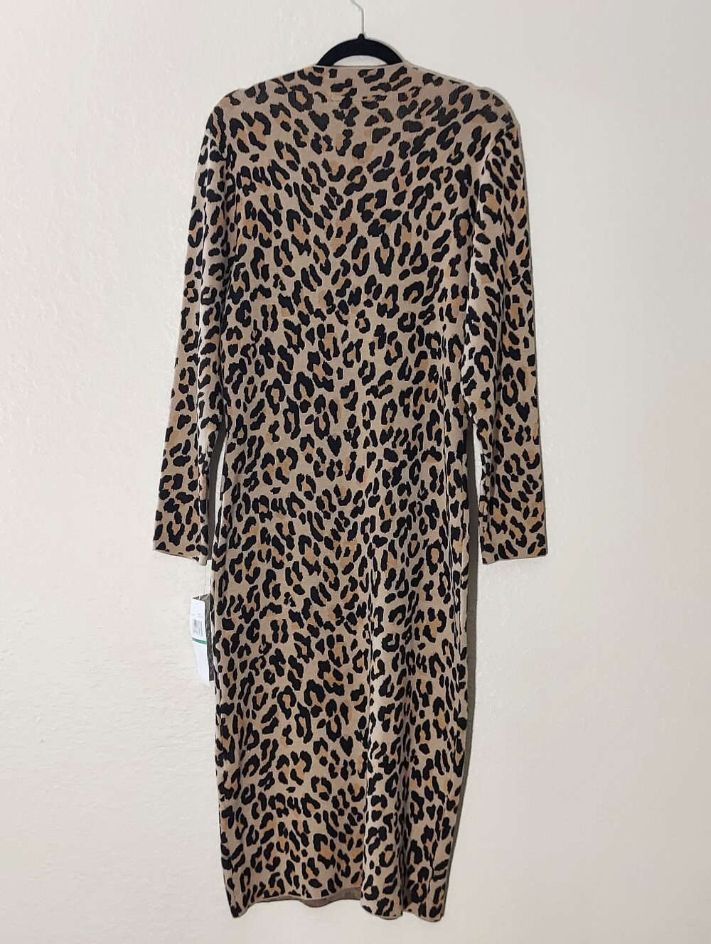 NINA LEONARD Leopard Print Black/Beige Long Sleeve Sweater Dress WM Size L NWT - Picture 2 of 13